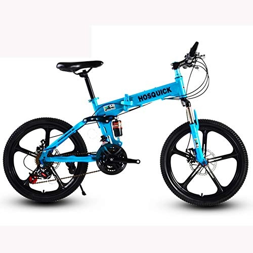 Folding Bike : HLMIN 20-inch Folding Bicycle 21 24speed With Suspension Multicolor (Color : Blue, Size : 21speed)