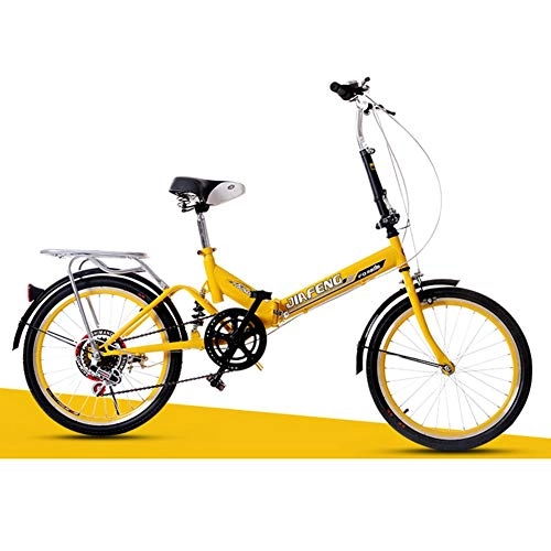Folding Bike : HLMIN 20-inch Folding Bicycle Multicolor Thickening Double Layer Aluminum Alloy Frame Lightweight 6-speed With Suspension (Color : Yellow, Size : 20inch-6speed)