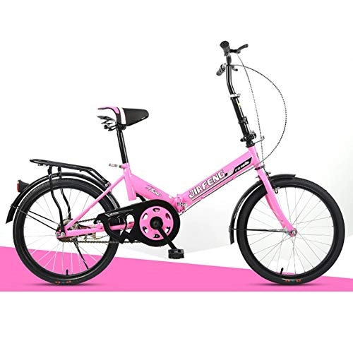 Folding Bike : HLMIN 20-inch Single-speed Folding Bicyle Thickening Rack Lightweight With Suspension (Color : Pink, Size : 1Speed-20inch)