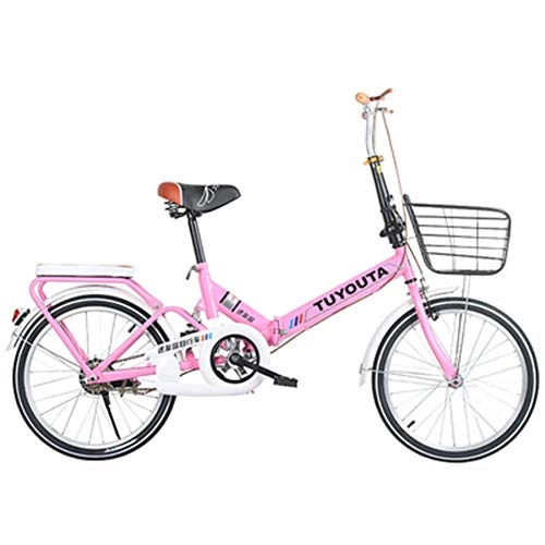 Folding Bike : HLMIN 20-Inch Wheels Single Speed With Suspension Great For City Riding And Commuting Front And Rear Fenders (Color : Pink)