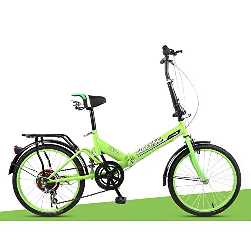 Folding Bike : HLMIN 20inch Folding Bicycle Adult 6-Speed Drivetrain Steel Frame Lightweight (Color : Green, Size : 6-speed-20inch)