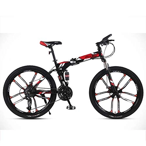 Folding Bike : HLMIN 26-inch Mountain Bike Lightweight High-carbon Steel Frame Foding Bicycle U-shaped Shock Absorber Front Brake (Color : Red, Size : 24Speed)