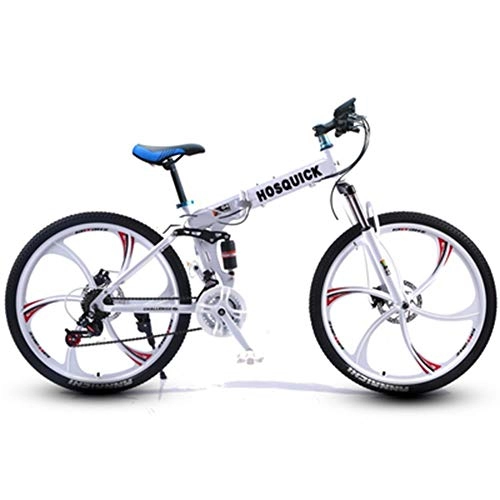 Folding Bike : HLMIN 26inch Double Suspension Folding Bicyle Multicolor Moutain Bike Steel Frame (Color : White, Size : 21speed)