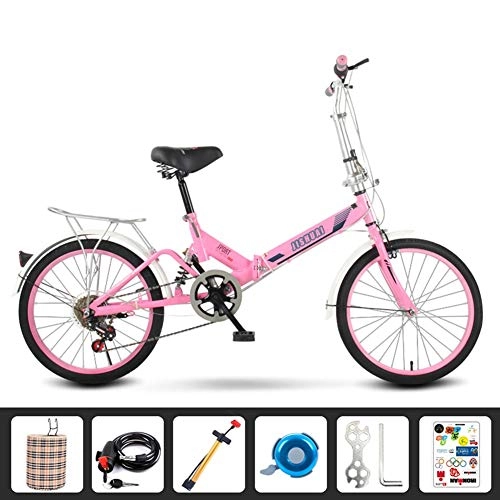 Folding Bike : HLMIN 6-Speed Multicolor Folding Bicycle With Front And Rear Fenders Carbon Steel Frame 20inch (Color : Pink, Size : 6-speed)