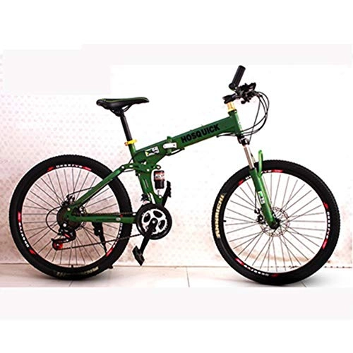 Folding Bike : HLMIN Dual Suspension Multicolor 26inch Folding Bicycle High-carbon Steel Frame Lightweight (Color : Green, Size : 30speed)