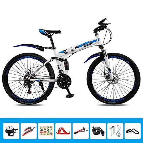 Folding Bike : HLMIN Folding Bike 21 24 27 30Speed Steel Frame 26 Inches Wheels Dual Disc Brake (Color : Blue, Size : 21Speed)