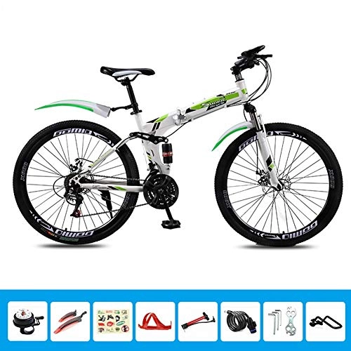 Folding Bike : HLMIN Folding Bike, 26-Inch Foding Bicycle Variable Speed 21 24 27 30 Speed Dual Disc Brake Bicycle (Color : White, Size : 21Speed)