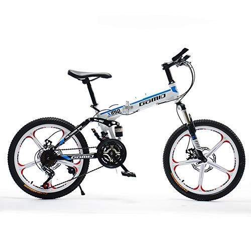 Folding Bike : HLMIN Folding Mountain Bike 21 Speed Full Suspension Bicycle 20 Inch MTB Dual Suspension Bicycle (Color : White, Size : 21speed)