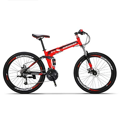 Folding Bike : HLMIN Folding Mountain Bike 21 Speed Full Suspension Bicycle 26 Inch MTB Mens Disc Brakes3 Colour (Color : Red, Size : 21Speed)