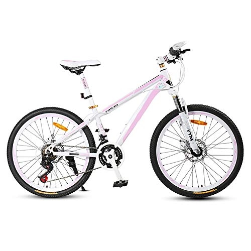 Folding Bike : HLMIN Folding Mountain Bike 24 Speed / 27 Speed Full Suspension Bicycle 26 Inch Off-road Racing2 Colour (Color : White+pink, Size : 24Speed)