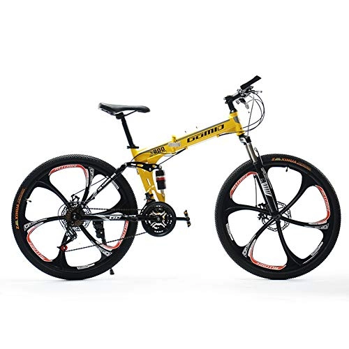 Folding Bike : HLMIN Mountain Bike 21 24 27 Speeds Front Dual Suspension Folding Bike 5-Spoke Wheels MTB (Color : Blue, Size : 21speed)