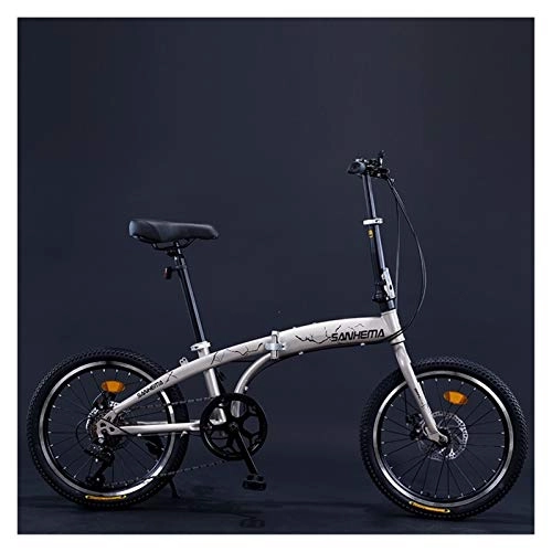 Folding Bike : HLRY 7 speed Folding Bike 20 inch for Adults Teens Double Disc Brake Portable Mini Bicycle Foldable Road Bike Student Bicicleta (Color : Light Grey)