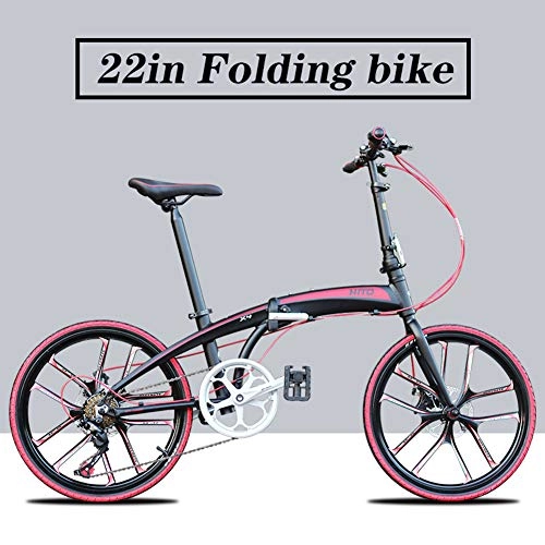 Folding Bike : Hmcozy 22" Wheel Alloy Lightweight Folding Commuter City Caravan Boat Bike Mens Womens Adjustable City Bike Bicycles School Sports, A