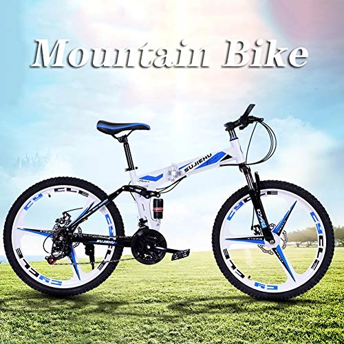 Folding Bike : Hmcozy 26" Mountain Bike Cycle - Rare 3 Spoke Mag Alloy wheel - 24 Gears Speed Fold Mountain Bike, Blue, 24in