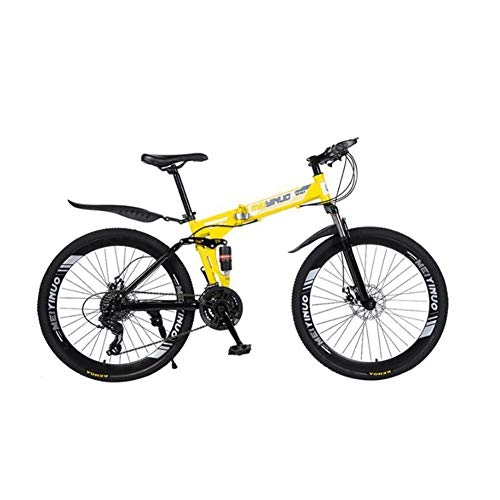 Folding Bike : Hmcozy 26" Mountain Folding Bike for Adult, 21 / 24 / 27-Speed Double Disc Brake Anti-Slip Off-Road Variable Speed Racing Bikes for Men And Women, Yellow, 24 speed