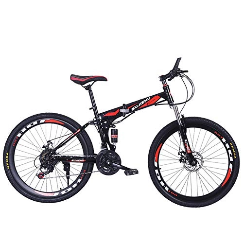 Folding Bike : Hmcozy Fold Mountain Bike 24 / 26 inch, 24-Speed Mountain Bike for Adult Dual Suspension / Disc Brakes High-carbon steel Frame, Red, 24in