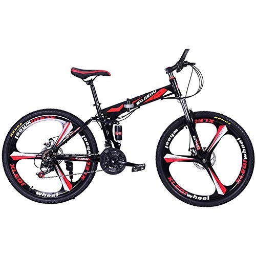 Folding Bike : Hmcozy Mountain Folding Bike, 26"Dual Disc Brakes Unisex Off Road Bicycle 24 Speed High Carbon Steel Double Shock Absorbing Bicycle for Easy Travel, Red