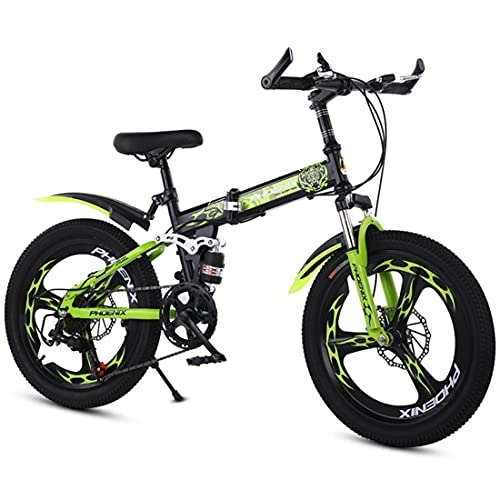 Folding Bike : Hmvlw foldable bicycle 20 inch disc brake folding bicycle, one-wheel variable speed mountain bike, folding shock absorption bicycle for boys and girls (Color : Green)