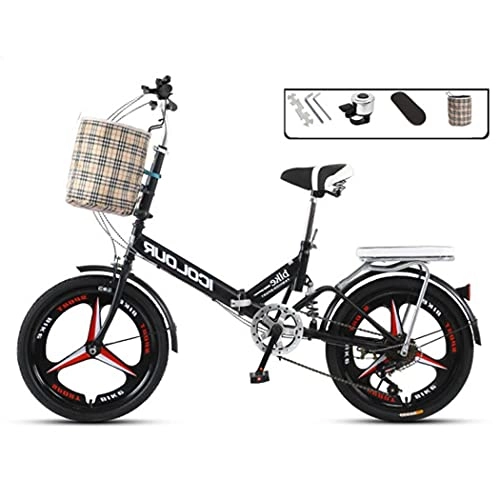 Folding Bike : Hmvlw foldable bicycle Adult Men's and Women's Folding Bikes Tri-Pole One-Wheel Shock Absorbing Folding Bikes 20-inch 7-speed Portable Bicycles with Passengers (Color : Black)