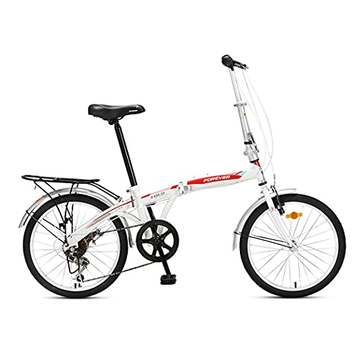 Folding Bike : Hmvlw foldable bicycle Anti-slip folding bicycle 20-inch 7-speed variable speed front v brake and rear brake folding bicycle adult male and female portable bicycle (Color : White)