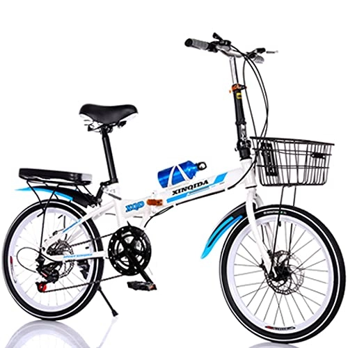 Folding Bike : Hmvlw foldable bicycle Folding bicycle 20 inches ultralight adult female students, adults, men to work on a small bicycle with a portable trunk (Color : Blue)