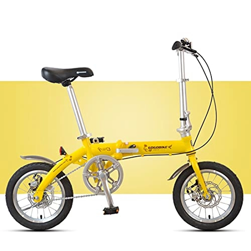 Folding Bike : Hmvlw foldable bicycle Folding bicycle with adjustable seat height, men's and women's small, ultra-light and portable, aluminum alloy 14 inches (Color : Yellow)