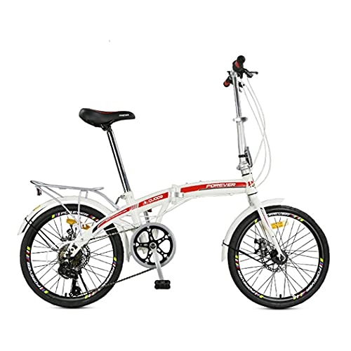 Folding Bike : Hmvlw foldable bicycle High-carbon steel folding bicycle 20-inch 7-speed dual disc brakes male and female adult general bicycle urban commuter bike (Color : Red)