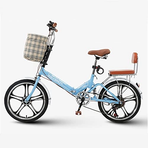 Folding Bike : Hmvlw foldable bicycle High-carbon steel folding bike that can be stored in the trunk 20-inch 7-speed unisex ultra-light portable adult shock-absorbing folding bike (Color : Blue)