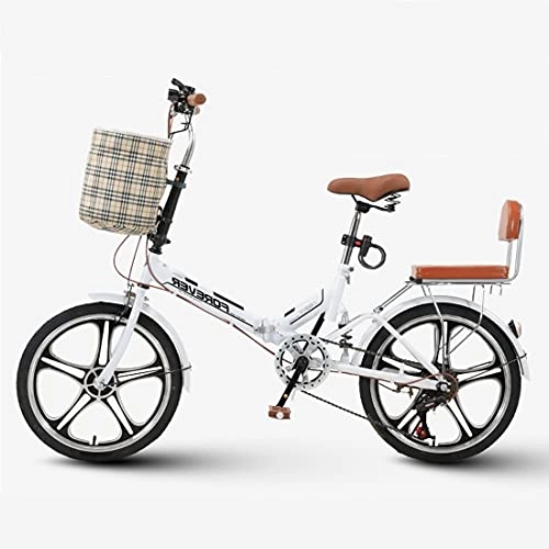 Folding Bike : Hmvlw foldable bicycle High-carbon steel folding bike that can be stored in the trunk 20-inch 7-speed unisex ultra-light portable adult shock-absorbing folding bike (Color : White)