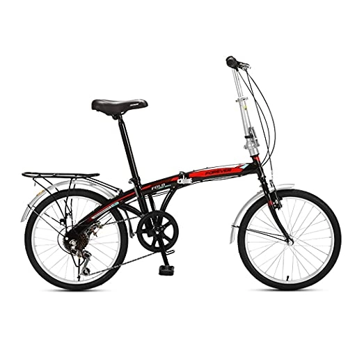 Folding Bike : Hmvlw foldable bicycle Men's and women's portable bicycles 20-inch 7-speed variable speed, front v brake and rear brake, folding bicycle (Color : Black)