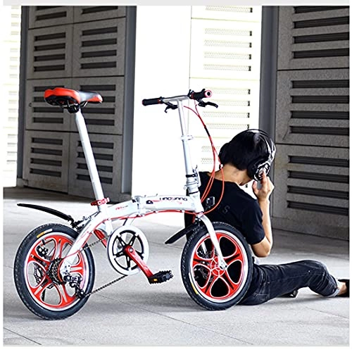 Folding Bike : Hmvlw foldable bicycle Men's and women's ultralight folding bicycle 16-inch 6-speed aluminum alloy with shelves can carry people, suitable for height 130cm-170cm (Color : Silver)