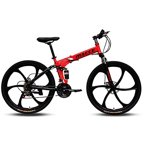 Folding Bike : Hmvlw foldable bicycle Mountain bikes are foldable, seat height can be adjusted, both men and women are available 26 inches 27 speed off-road racing (Color : Red)