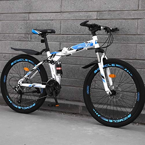 Folding Bike : Hmvlw foldable bicycle Off-road Variable Speed Bicycle Mountain Bike Folding Bicycle Two-wheeled Shock-absorbing Male And Female Student Youth Bicycle 24 Inch (Color : A)