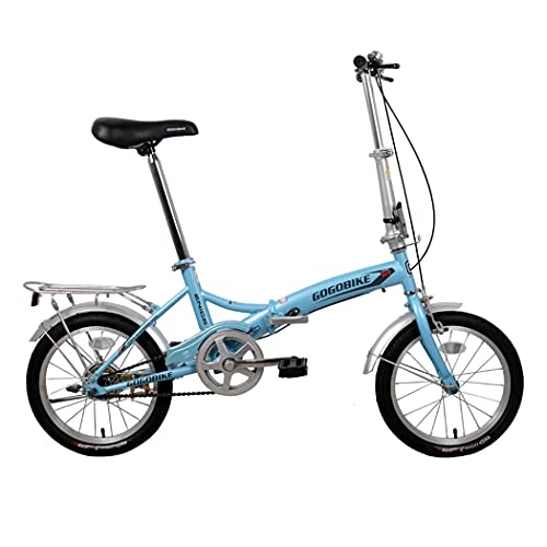 Folding Bike : Hmvlw foldable bicycle Single-speed folding bicycle aluminum alloy 16 inches, adjustable seat height, shelf, rear brake, load 90kg (Color : Blue)