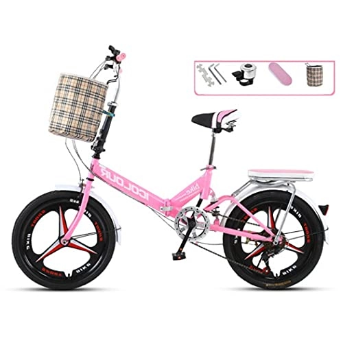 Folding Bike : Hmvlw foldable bicycle Small shock-absorbing folding bike can be put in the trunk, can be manned portable folding bike, high-carbon steel 7-speed 20-inch (Color : Pink)
