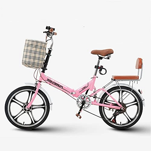 Folding Bike : Hmvlw foldable bicycle Small-wheel shock-absorbing folding bicycle unisex ultra-light portable adult non-slip folding bicycle integrated wheel 20-inch 7-speed can be put in the trunk (Color : Pink)