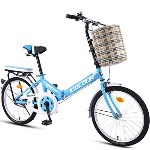 Folding Bike : Hmvlw mountain bikes Folding Bicycle Single Speed Male Female Adult Student City Commuter Outdoor Sport Bike with Basket (Color : Blue)