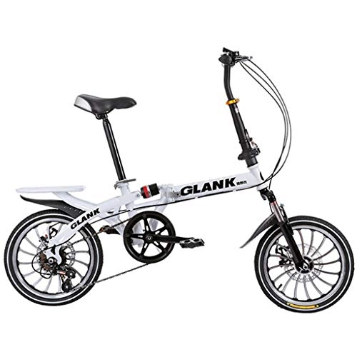 Folding Bike : Hmvlw mountain bikes Portable Bicycle 10 Seconds Folding 16inch Wheel Children Adult Women and Man Outdoor Sports Bicycle, Variable 6 Speeds (Color : White)