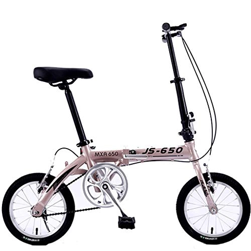 Folding Bike : Hmvlw mountain bikes Portable Folding Bicycle -14Inch Wheel Children Adult Women and Man Outdoor Sports Bicycle, Single Speed (Color : Champagne)