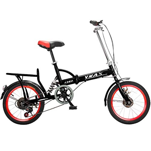 Folding Bike : Hmvlw mountain bikes Portable Folding Bicycle Shock Bicycle Women and Man City Commuter Bicycle Variable 6 Speeds, Red-Black (Size : Large Size)