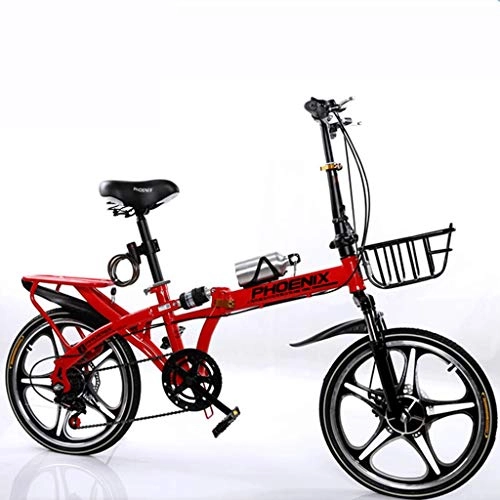 Folding Bike : Hmvlw mountain bikes Portable Folding Bicycle Single Speed Adult Student Outdoor Sport Bicycle with Basket, Water Bottle and Holder, Red (Size : Large Size)