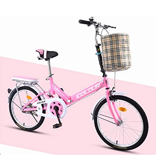 Folding Bike : Hmvlw Portable bicycle 20-inch 7-speed folding bike, front V brake and rear brake, high carbon steel adult ultra-light portable shock-absorbing folding bike (Color : Pink)