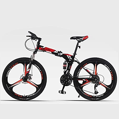 Folding Bike : Hmvlw Portable bicycle 3-wheel 24 / 26 inch variable speed mountain folding bike, can put the trunk, adult male and female double shock-absorbing portable bicycle (Color : Red, Size : 26 inches)