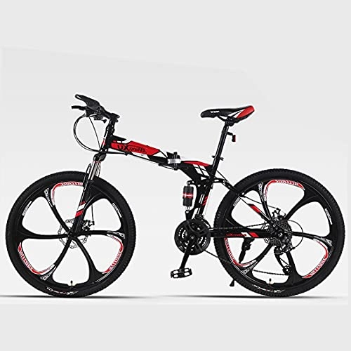 Folding Bike : Hmvlw Portable bicycle Adult men's and women's variable-speed mountain folding bikes can be stored in the trunk 24 / 26 inch 6-wheel speed double shock absorption (Color : Red, Size : 26 inches)