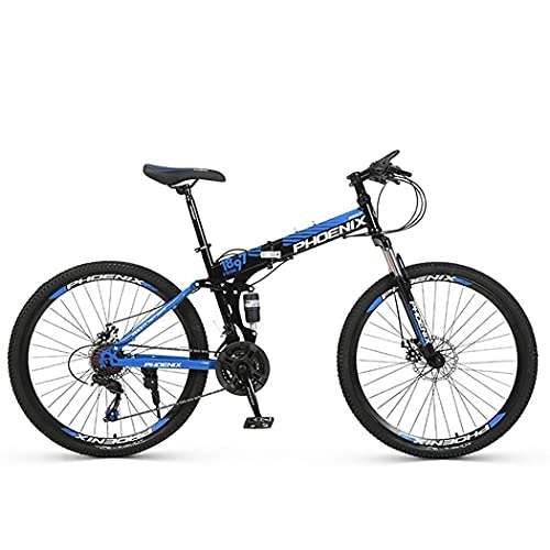 Folding Bike : Hmvlw Portable bicycle Folding bike men's and women's front and rear double shock-absorbing bicycle 24 speed adult double disc brake mountain bike 26 inches three colors (Color : Blue)