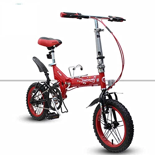 Folding Bike : Hmvlw Shock absorption folding bicycle Adult mountain folding bike shock absorption single speed 14 inches suitable for adult men and women to work, school, excursions and play (Color : Red)