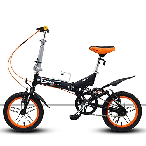 Folding Bike : Hmvlw Shock absorption folding bicycle Front and rear wheels V-sluice mountain folding bikes Suitable for work, school, short trips and play, shock absorption, single speed, 14 inches high carbon stee