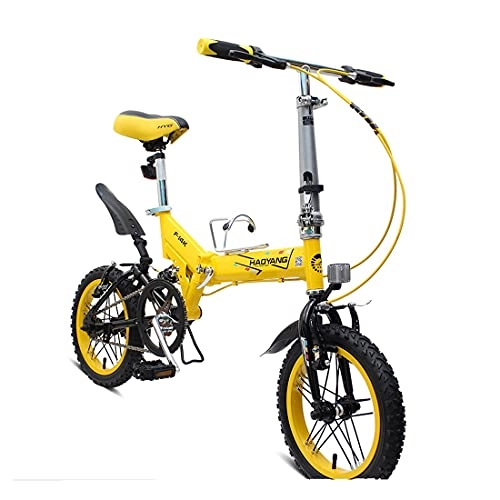 Folding Bike : Hmvlw Shock absorption folding bicycle Suitable for adult men's and women's mountain damping folding bicycles, high carbon steel, helpful bead pedals, single speed 14 inches, 4 colors available