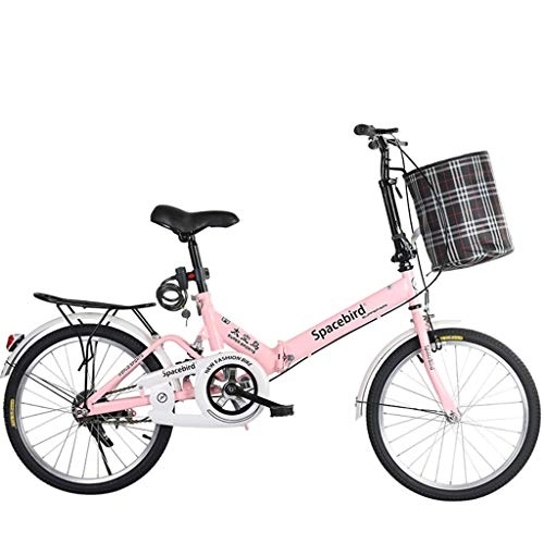 Folding Bike : HNWNJ Folding Bikes 20-inch Folding Bicycle Adult Student Lady City Commuter Outdoor Sport Bike with Basket, Pink