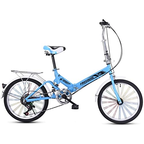 Folding Bike : HNWNJ Folding Bikes 20 Inch Lightweight Alloy Folding Bicycle City Commuter Variable Speed Bike, with Colorful Wheel, 13kg - 20AF06B (Color : Blue)